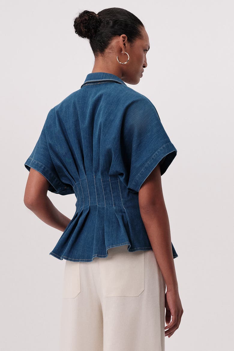 Marisa Collared Short Sleeve Denim Shirt, Alternate, color, Blue