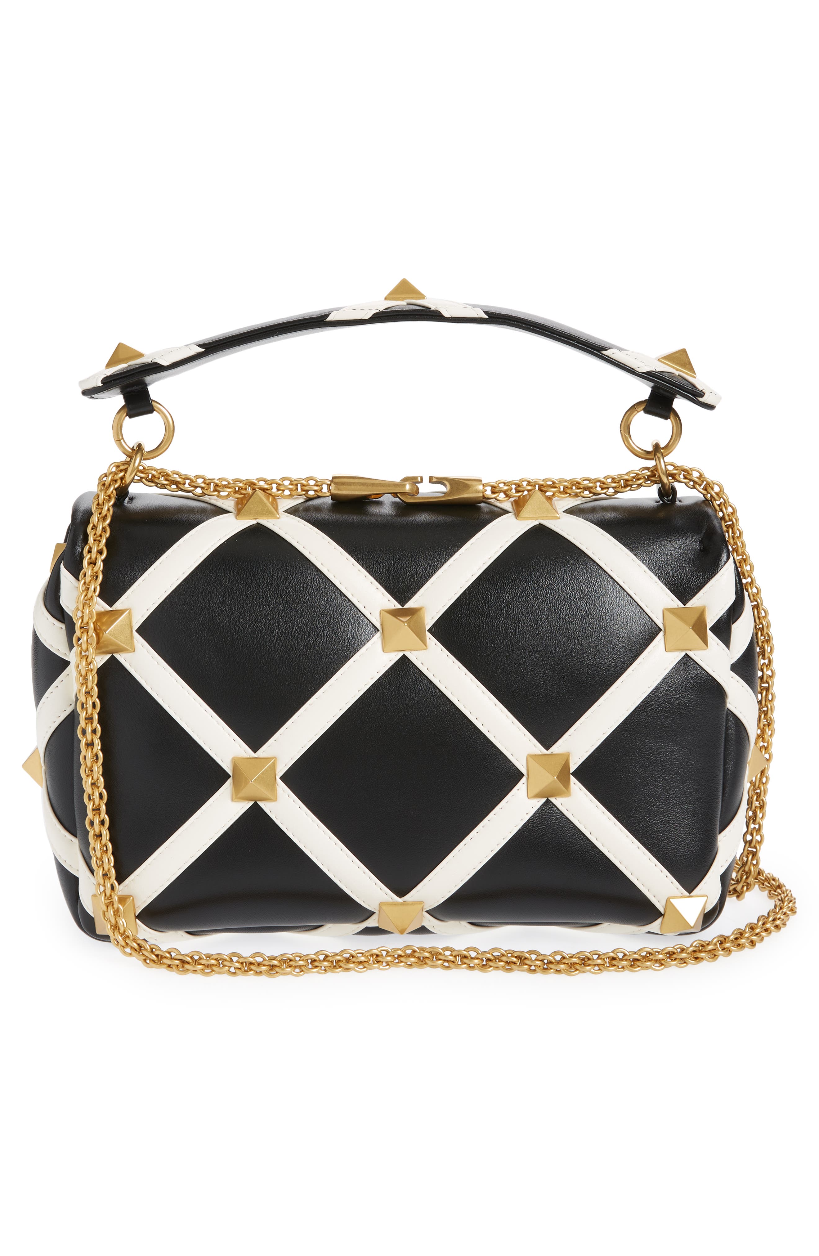 Valentino Garavani Large Roman Stud Inlay Leather Shoulder Bag, Alternate, color, 