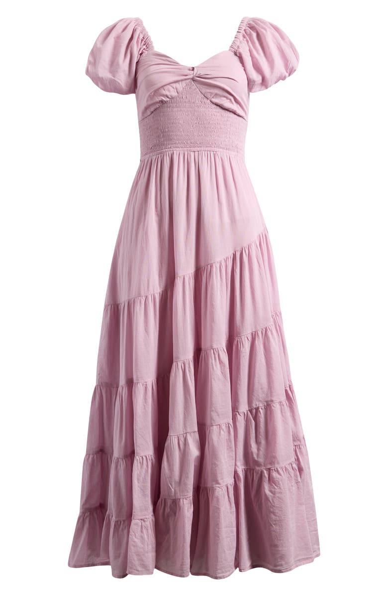 Free People Sundrenched Smocked Puff Sleeve Maxi Dress, Main, color, Dawn Pink