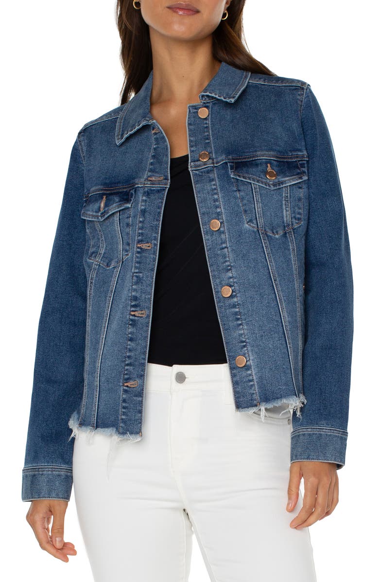 Liverpool Los Angeles Frayed Denim Trucker Jacket, Main, color, 