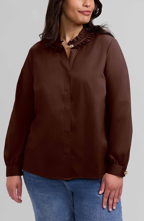 Colette Ruffle Long Sleeve Matte Sateen Shirt