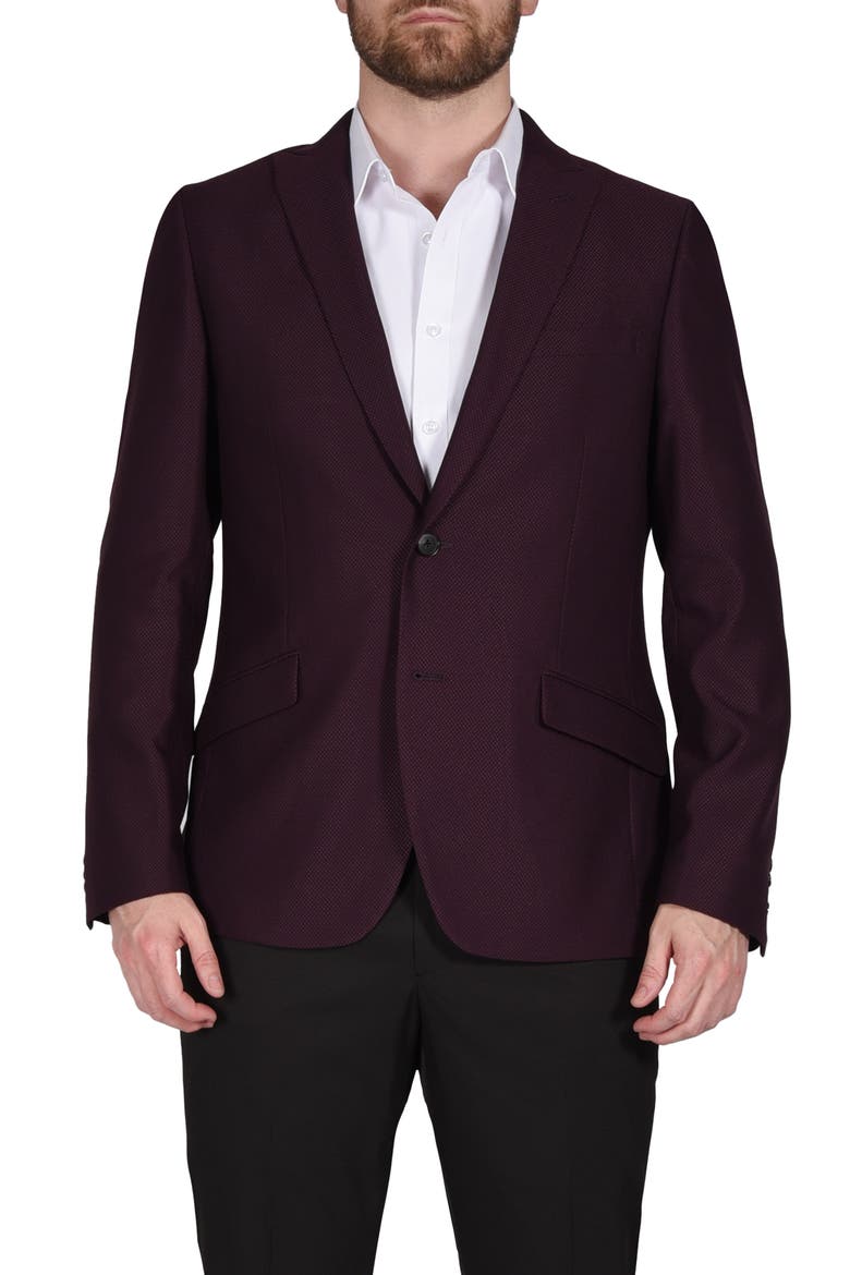 Burgundy Peak Lapel Slim Fit Blazer, Main, color, BURGUNDY