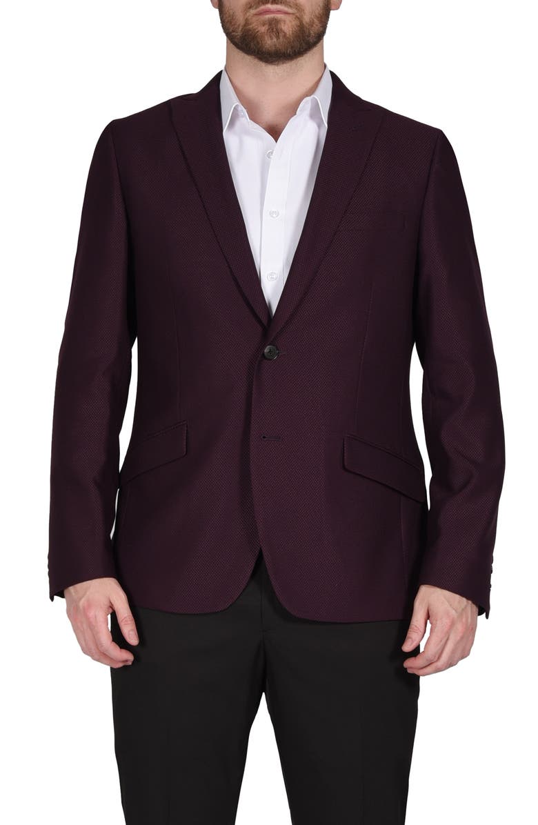 SAVILE ROW CO Burgundy Peak Lapel Slim Fit Blazer, Main, color, 