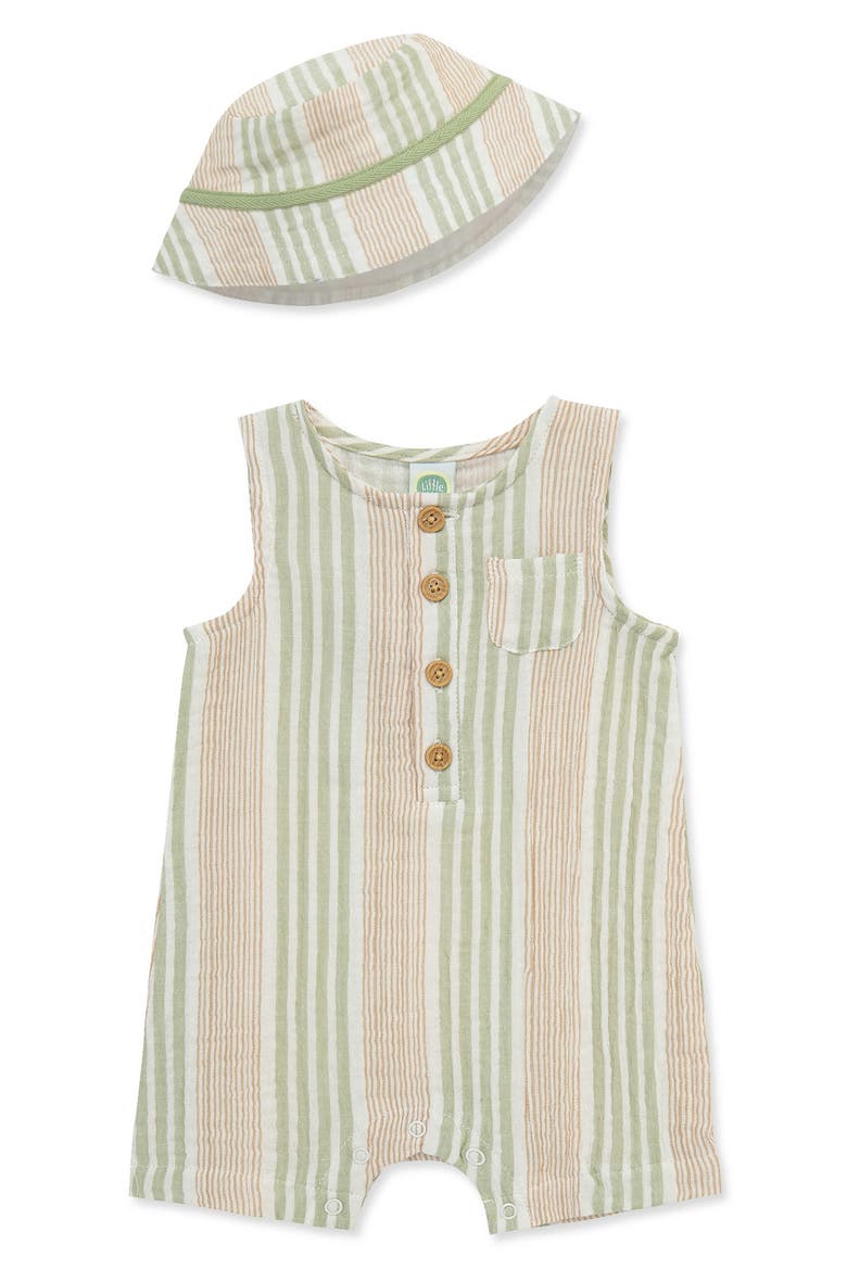 Stripe Romper & Hat Set, Main, color, MULTI STRIPE