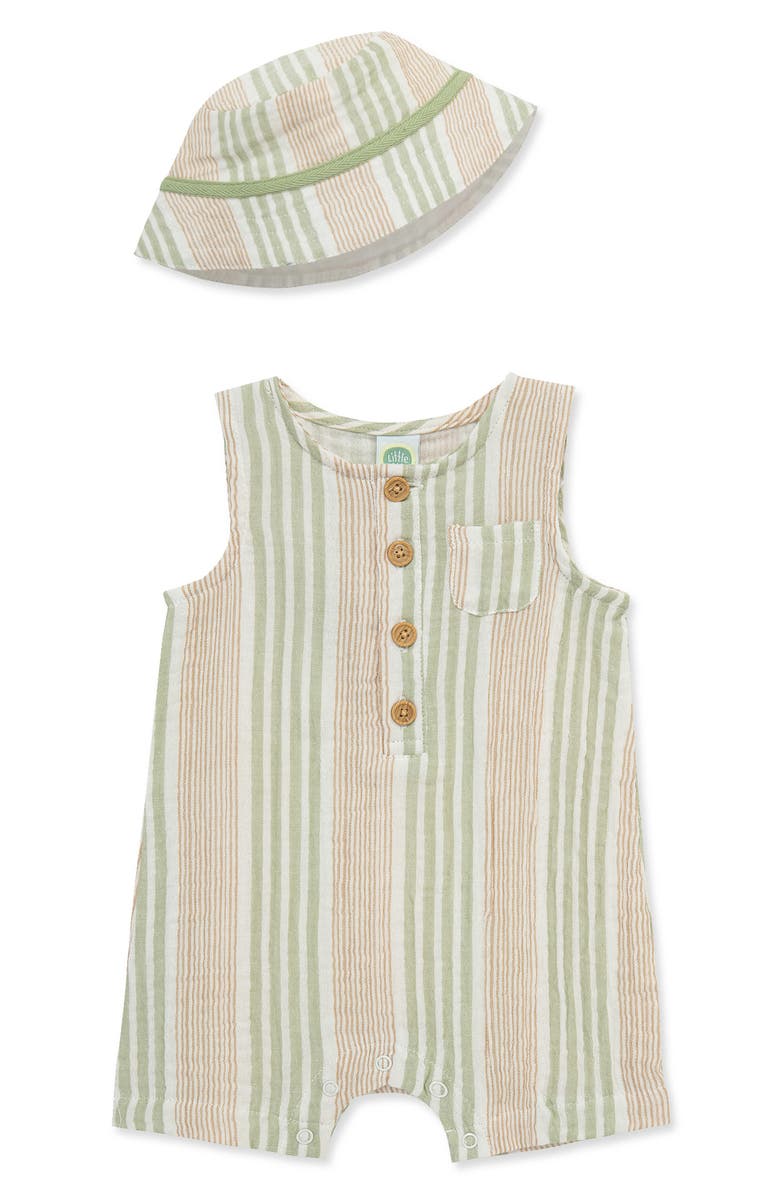 Little Me Stripe Romper & Hat Set, Main, color, Multi Stripe