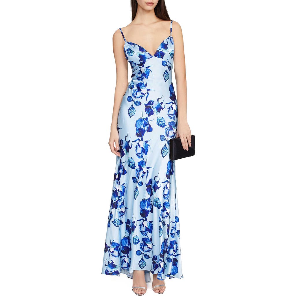 Mac Duggal Satin Gown In Blue Multi