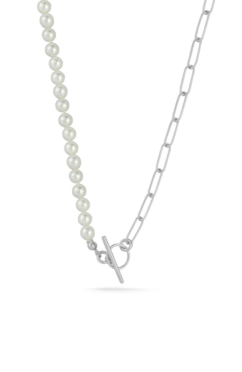 SPHERA MILANO Cultured Freshwater Pearl Paperclip Link Necklace, Main, color, 