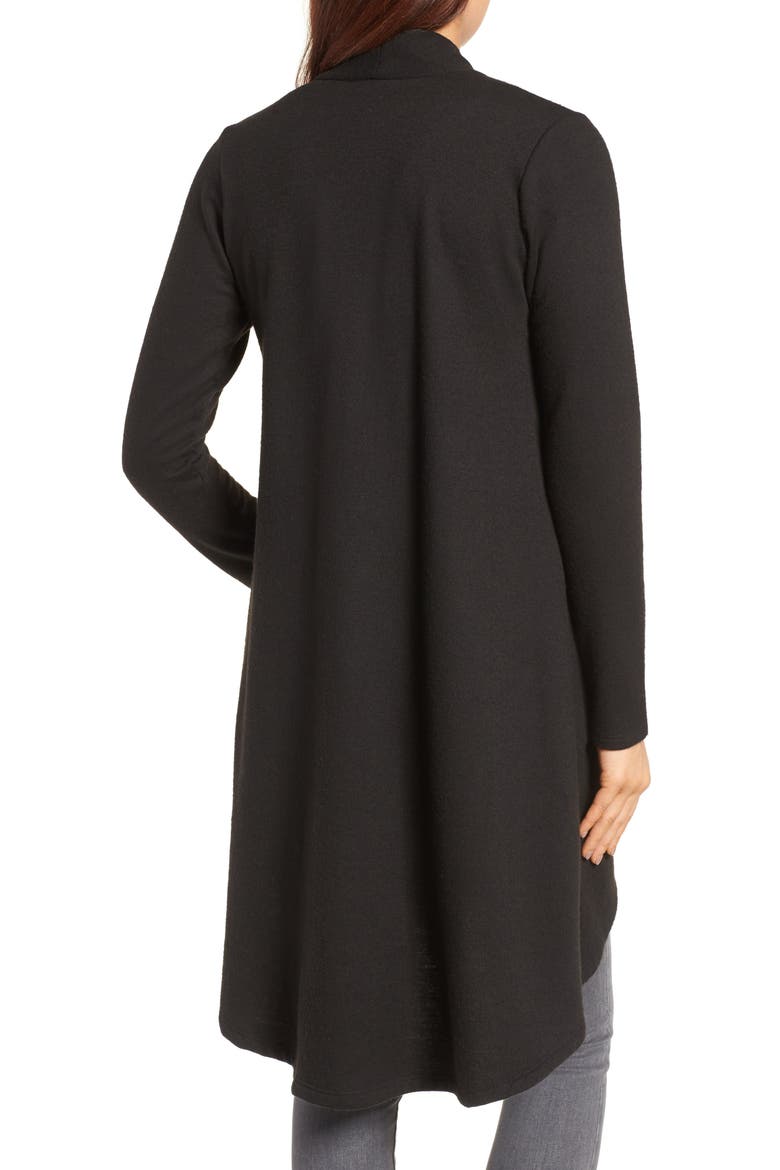 High/Low Fleece Knit Cardigan, Alternate, color, BLACK