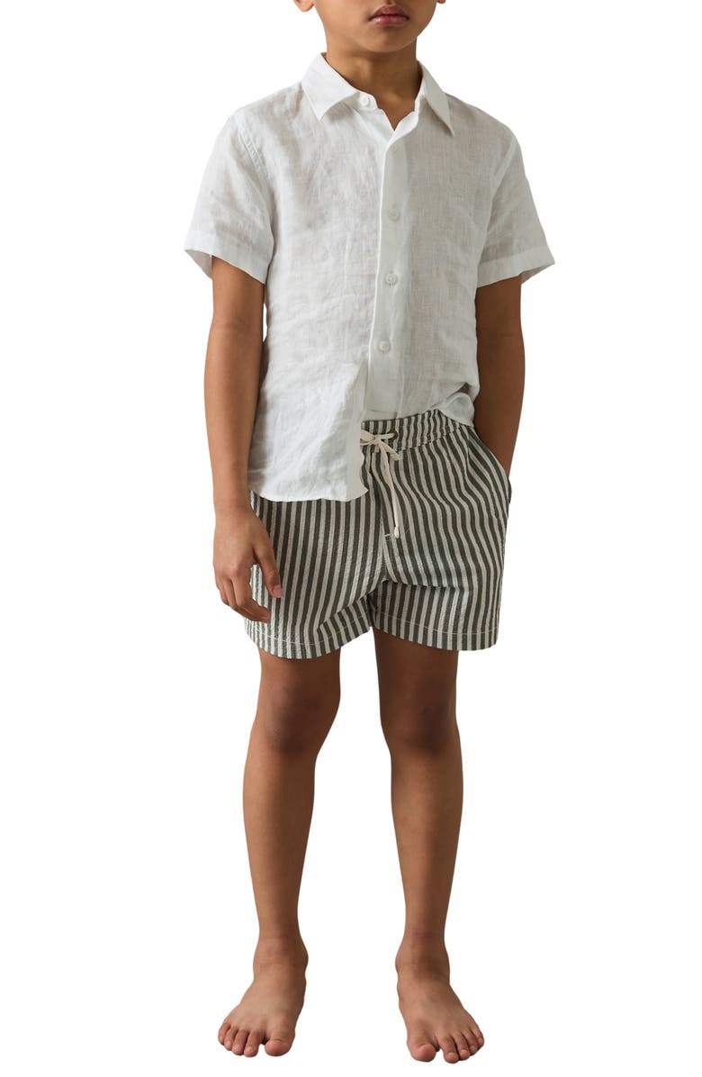 Reiss Kids' Bay Seersucker Striped Swim Shorts, Alternate, color, Sage/ White