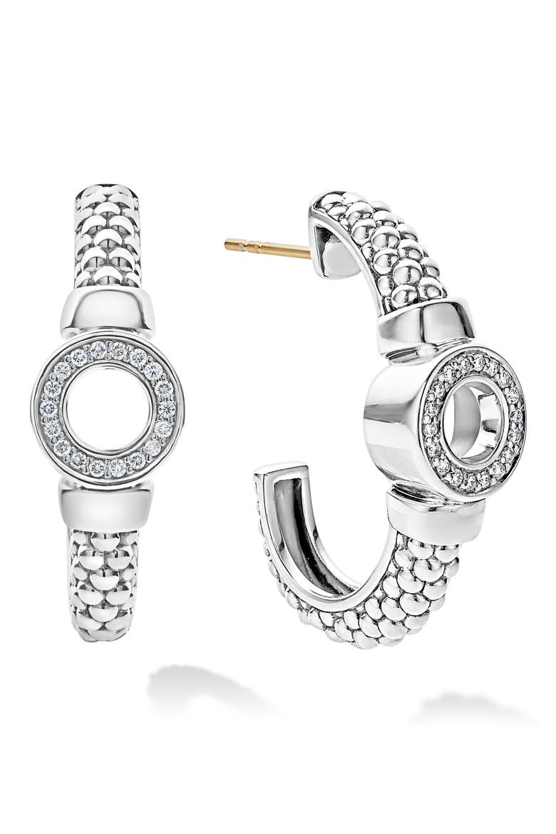 Enso Diamond Hoop Earrings, Alternate, color, SILVER/DIAMOND
