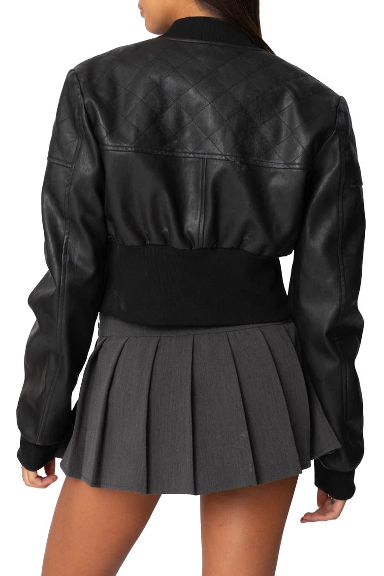 Crop Faux Leather Bomber Jacket, Alternate, color, BLACK