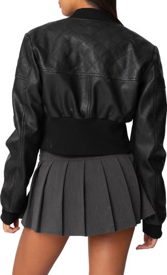Crop Faux Leather Bomber Jacket
