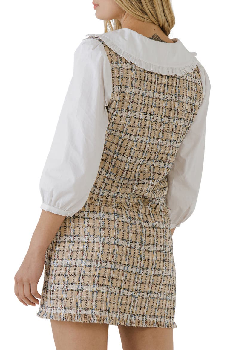 Combination Tweed Vest & Poplin Blouse, Alternate, color, BEIGE