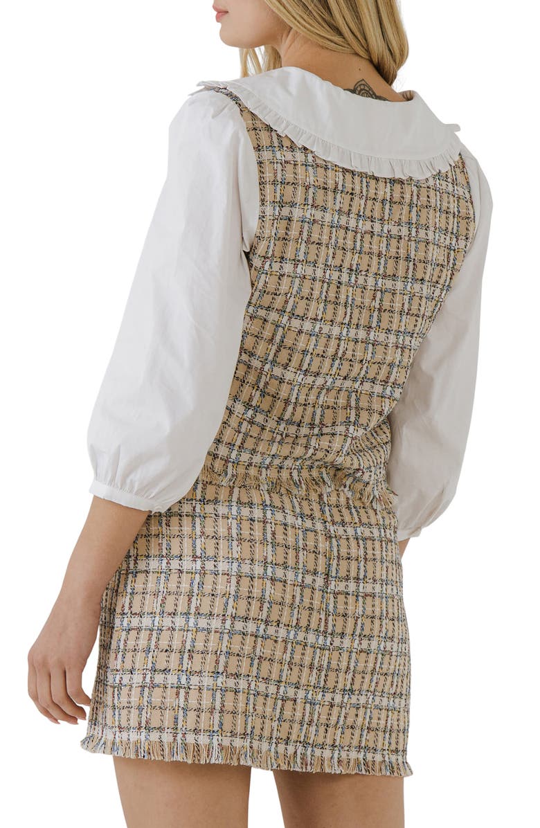 English Factory Combination Tweed Vest & Poplin Blouse, Alternate, color, Beige