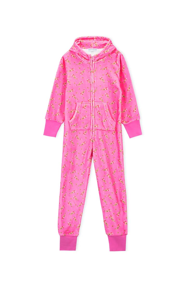 Preppy Goose Plush Candy Cane loungewear jumpsuit, Alternate, color, Pink