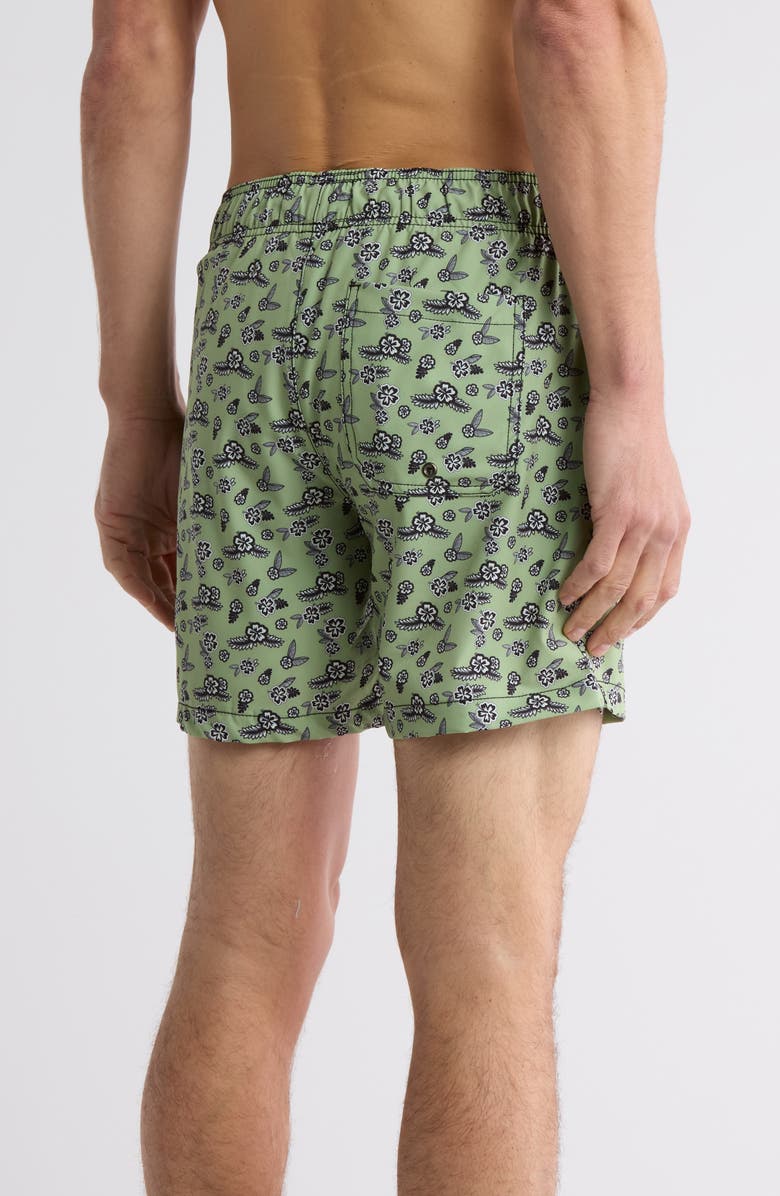 BEACH BROS Floral Leaf Print Swim Trunks, Alternate, color,
