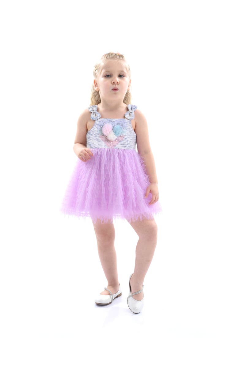 Mimi Tutu Tulle Silhouette Bow Pom Dress, Main, color, Purple