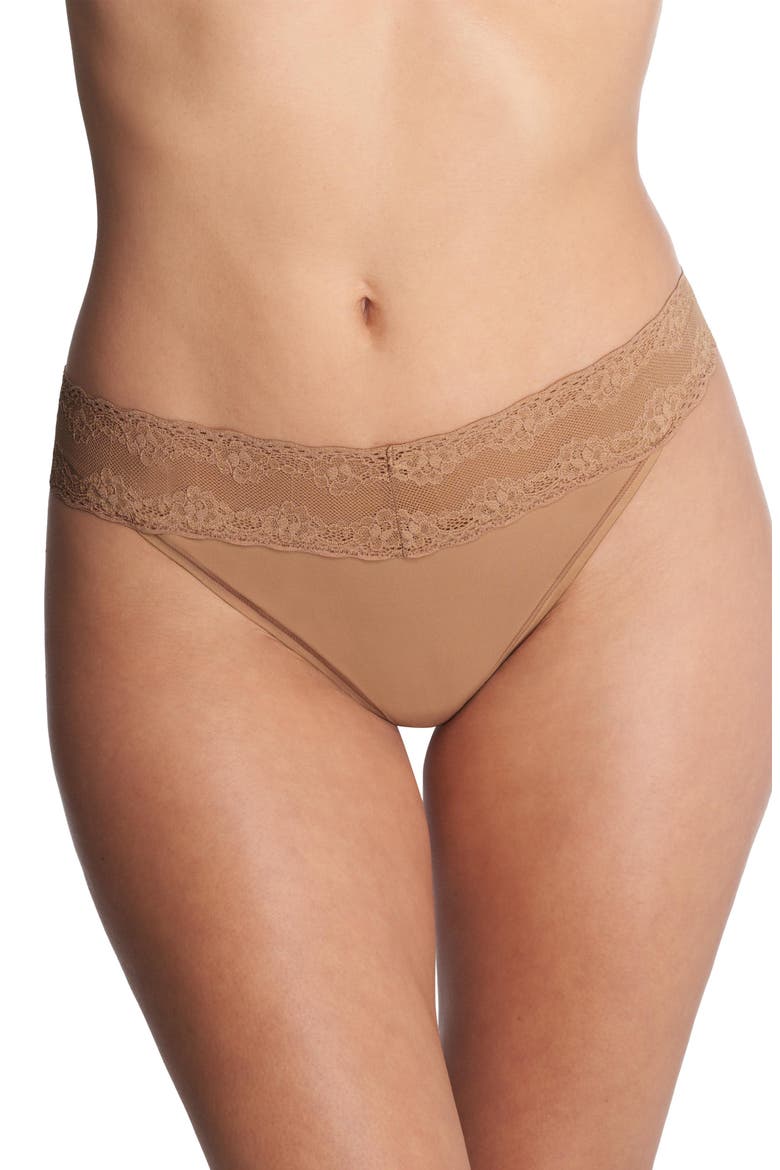 Bliss Perfection Lace Trim One Size Thong 2-Pack, Alternate, color, Cameo Rose/Glaze
