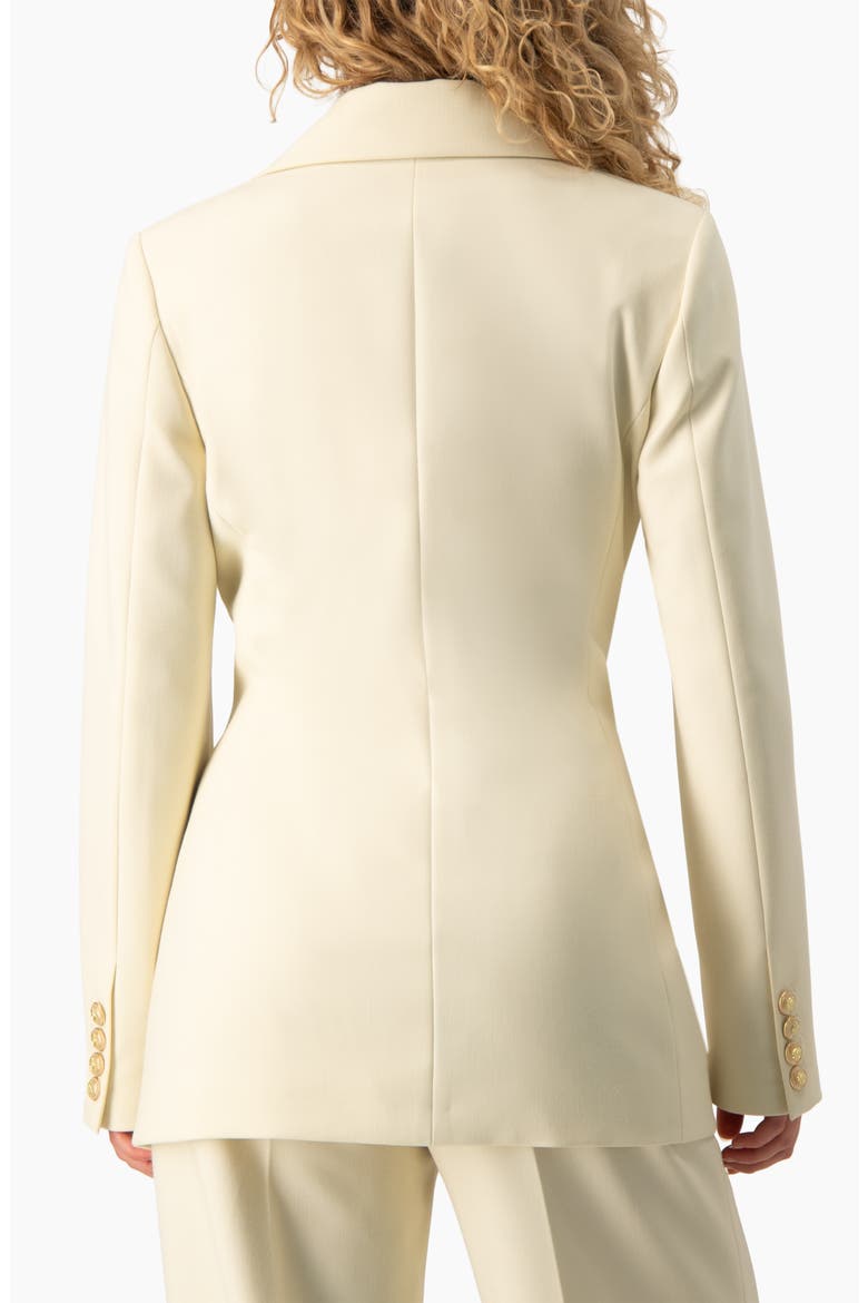 Fitted Single-Breasted Long-Line Blazer with Golden Crest Buttons, Alternate, color, Ivory
