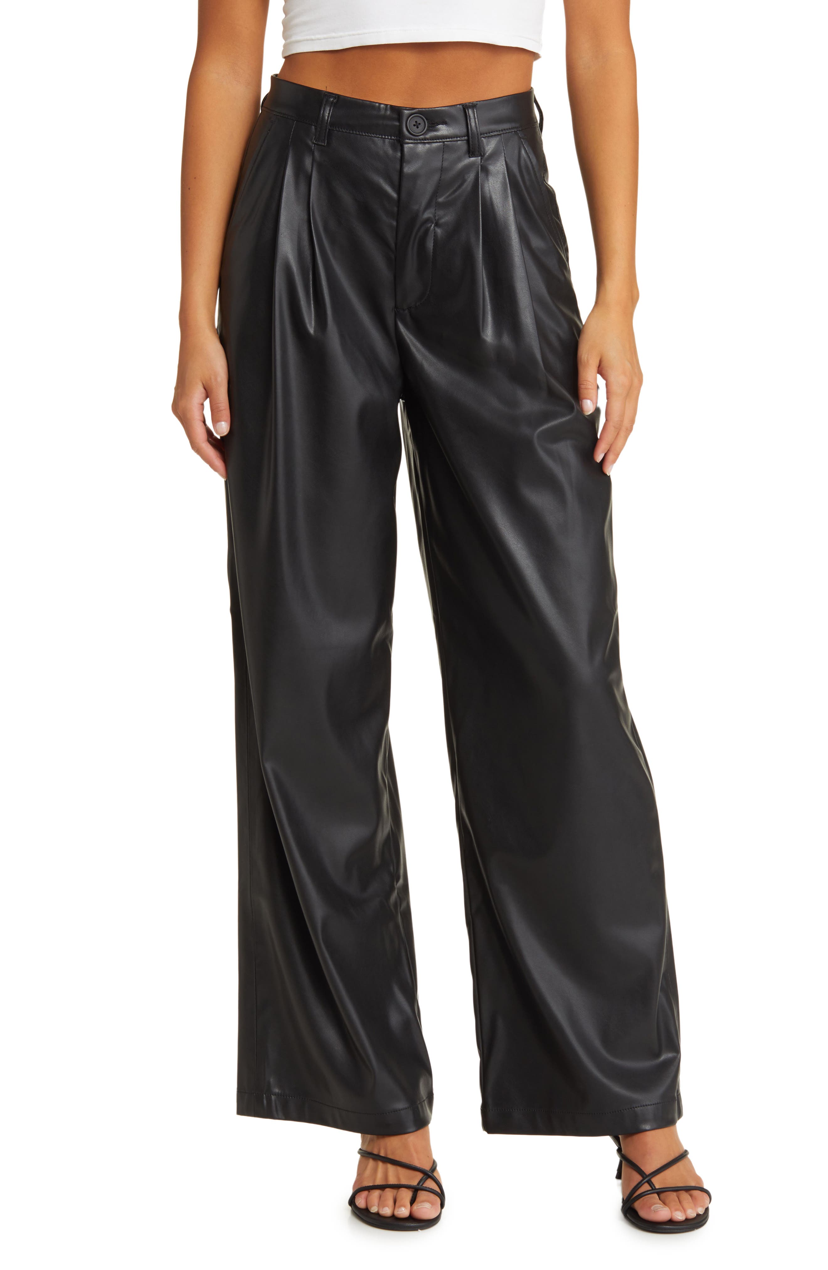 BLANKNYC Faux Leather Wide Leg Trousers