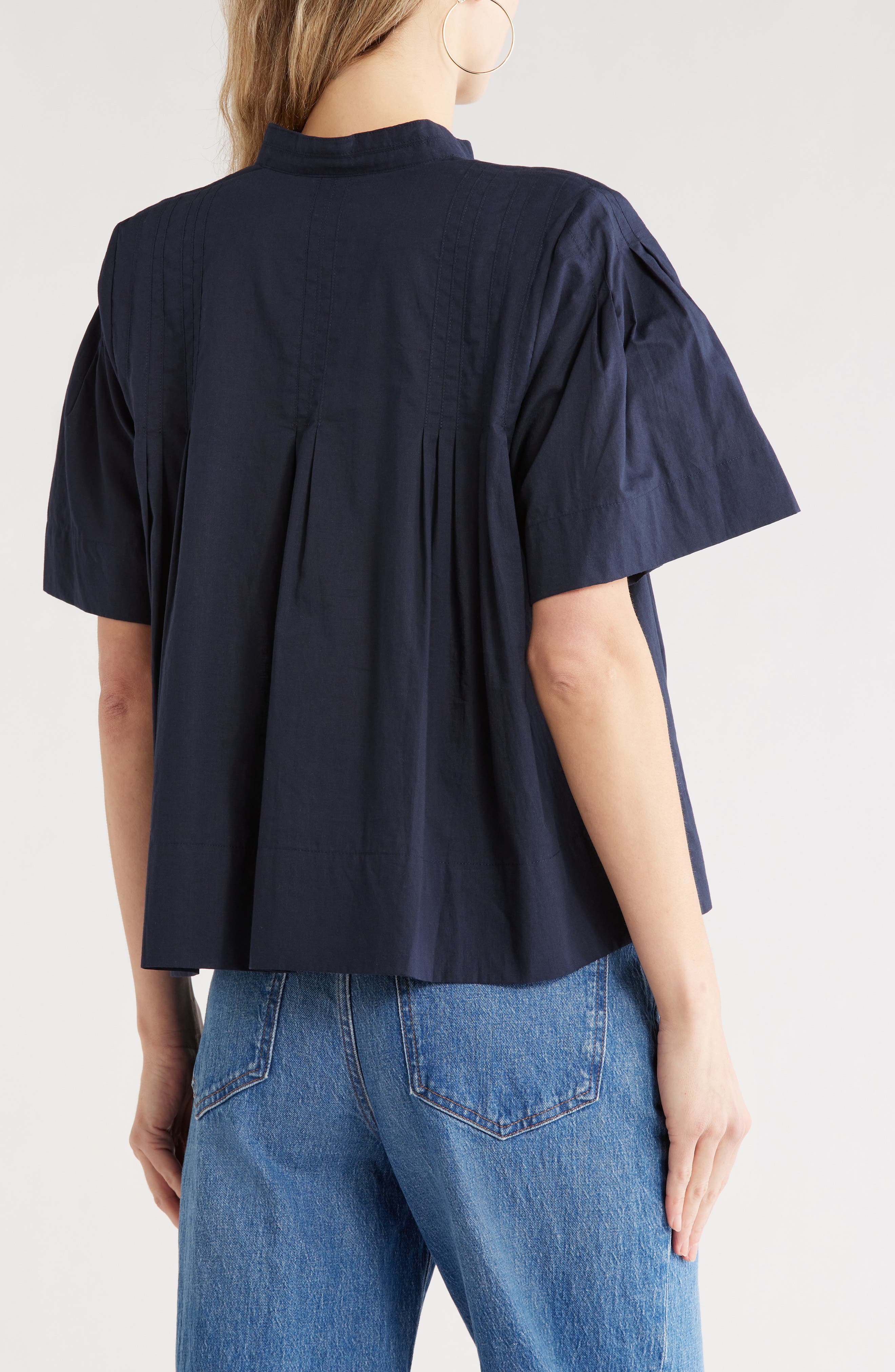 Short Sleeve Pleated Button-Up Top - image 4