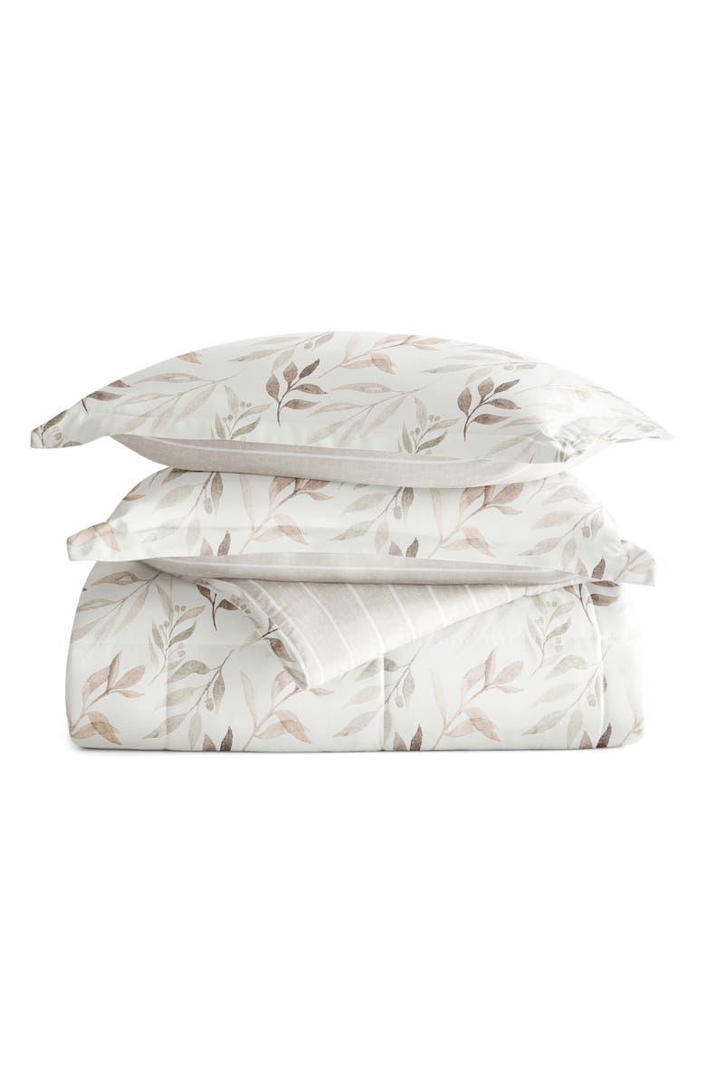 HOMESPUN Foliage Stripe Reversible 3-Piece Comforter Set, Main, color, Ivory
