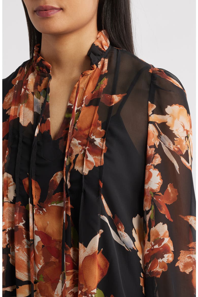 Floral Long Sleeve Drop Waist Minidress, Alternate, color, BLACK MULTI