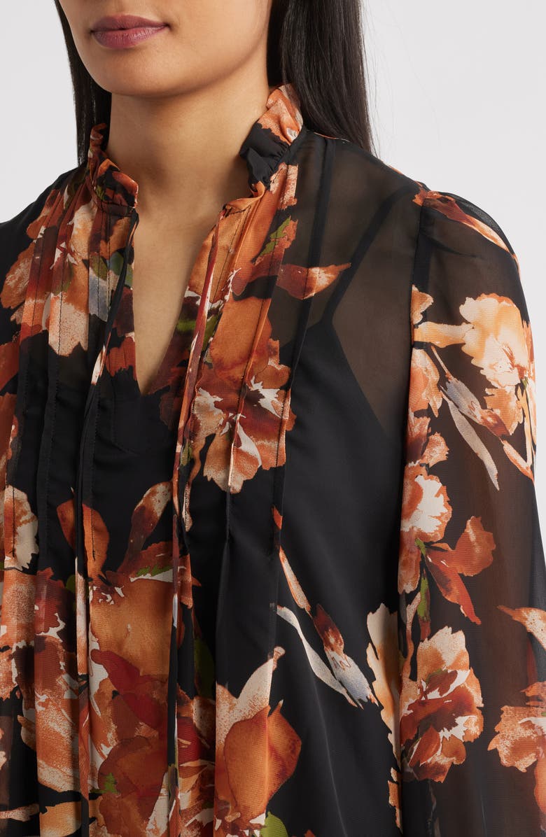 Julia Jordan Floral Long Sleeve Drop Waist Minidress, Alternate, color, Black Multi