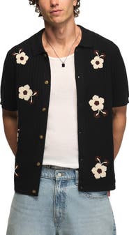 Lucky Brand Crochet Flower Short Sleeve Cardigan