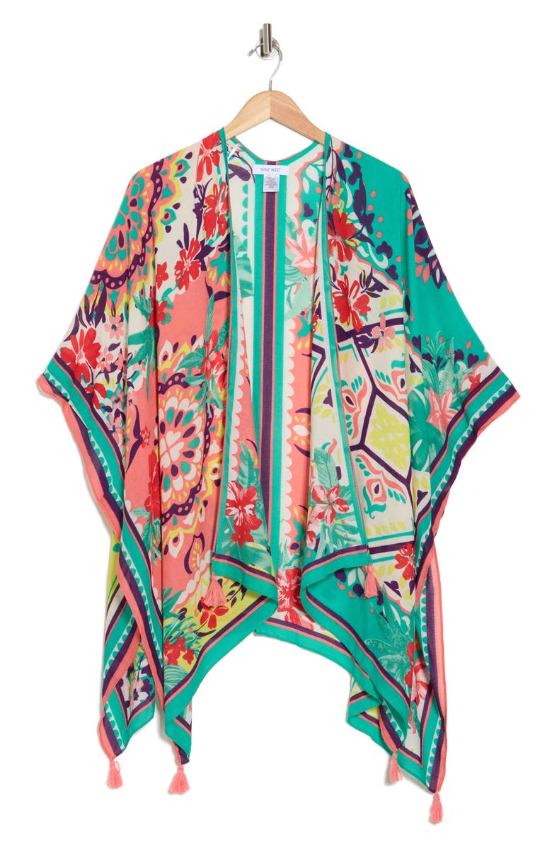 Nine West Tile Floral Print Topper, Alternate, color, Green