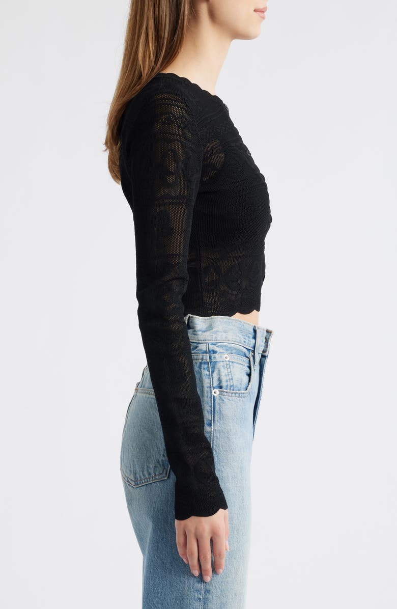 LoveShackFancy Gretta Semisheer Jacquard Cardigan, Alternate, color, Black