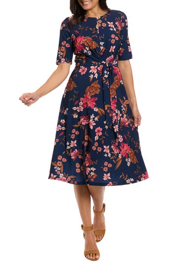 London Times Midi Fit & Flare Dress In Blue