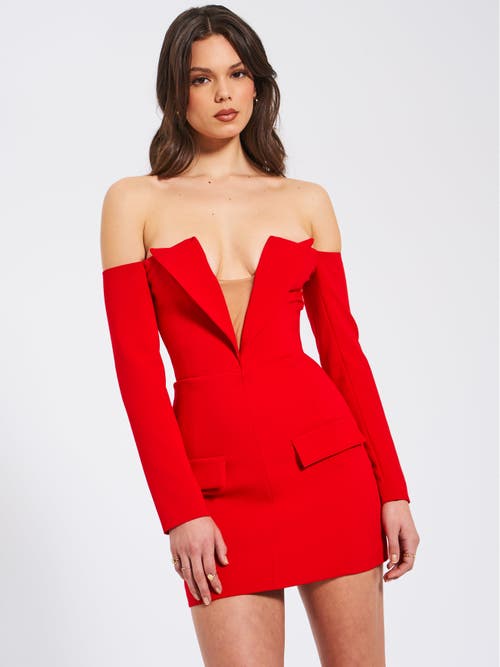 Miss Circle Women Polina Red Off Shoulder Long Sleeve Blazer Dress In Red