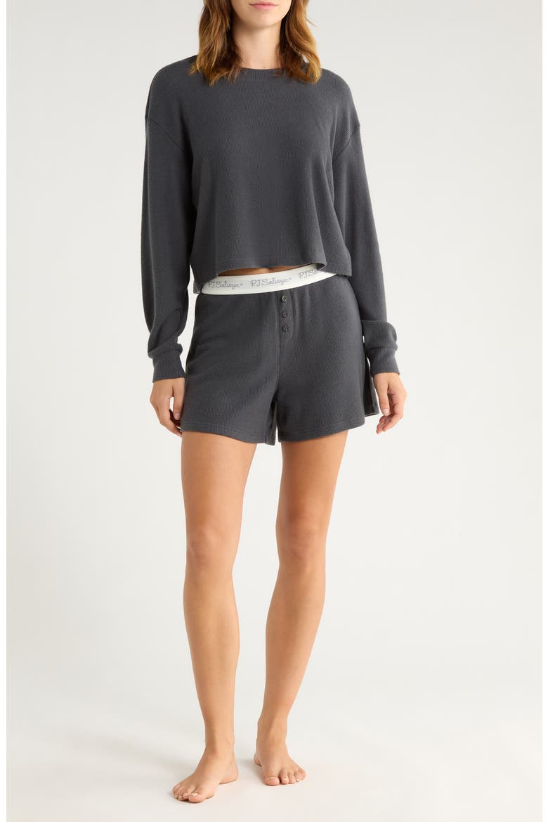 Waffle Knit Short Pajamas, Main, color, CHARCOAL