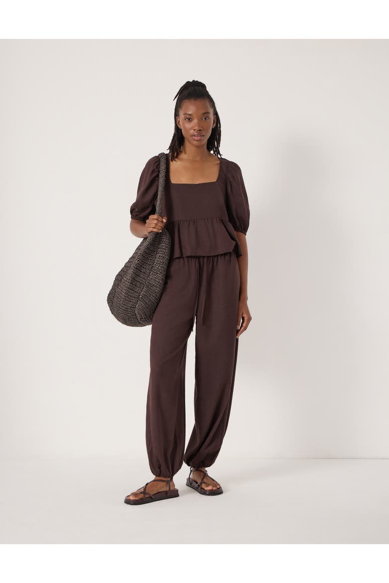 Tove Linen Balloon Beach Pants, Alternate, color, Dark Brown