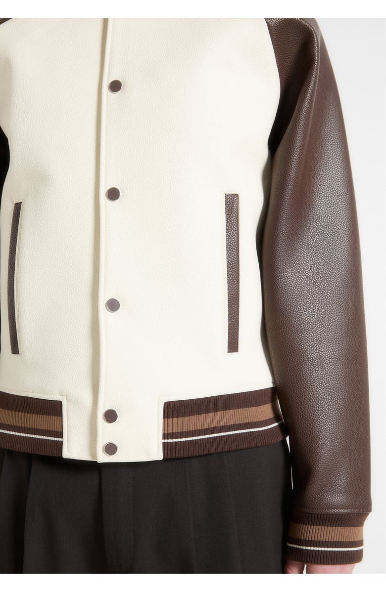 Manière De Voir Guy Contrast Leather Bomber Jacket, Alternate, color, Cream