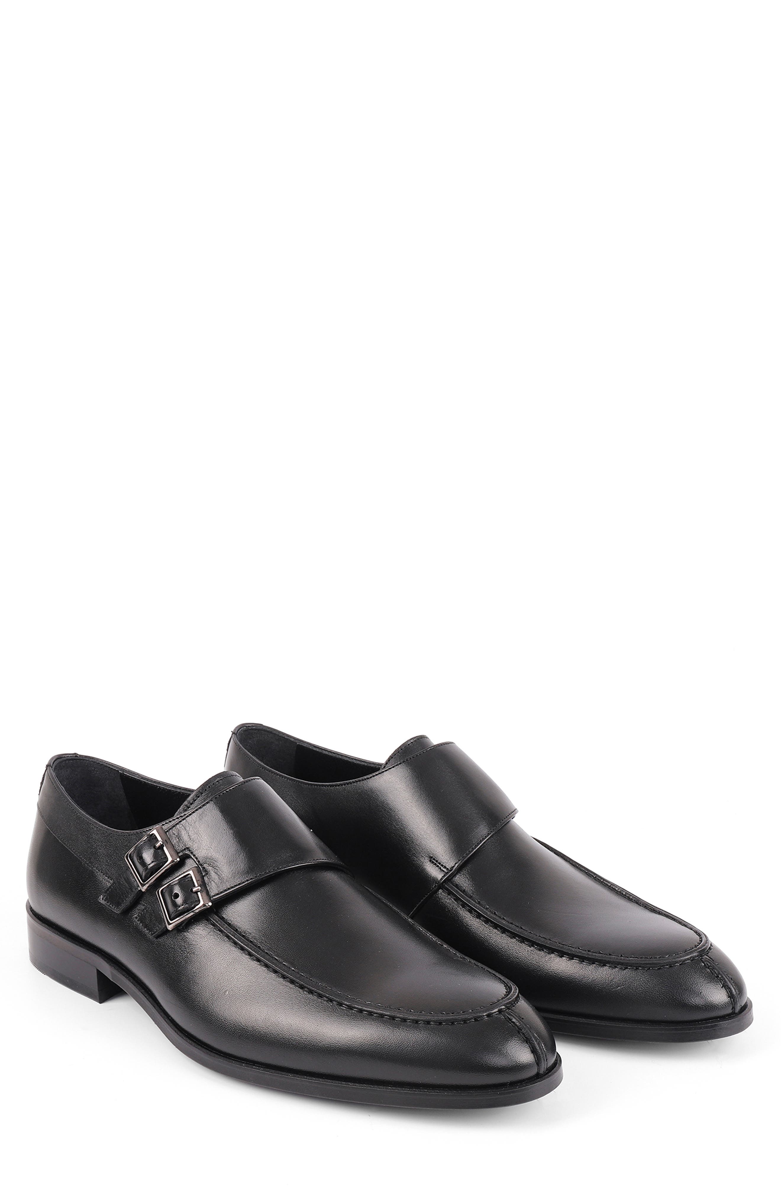 VELLAPAIS Arlington Double Monk Strap Leather Loafer, Alternate, color, Black