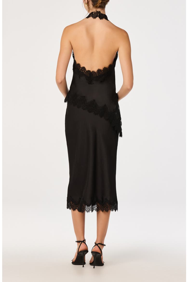 Amira Lace Trim Cowl Neck Satin Top, Alternate, color, BLACK