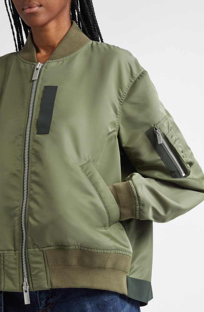 Sacai Nylon Twill Bomber Jacket, Alternate, color, Khaki