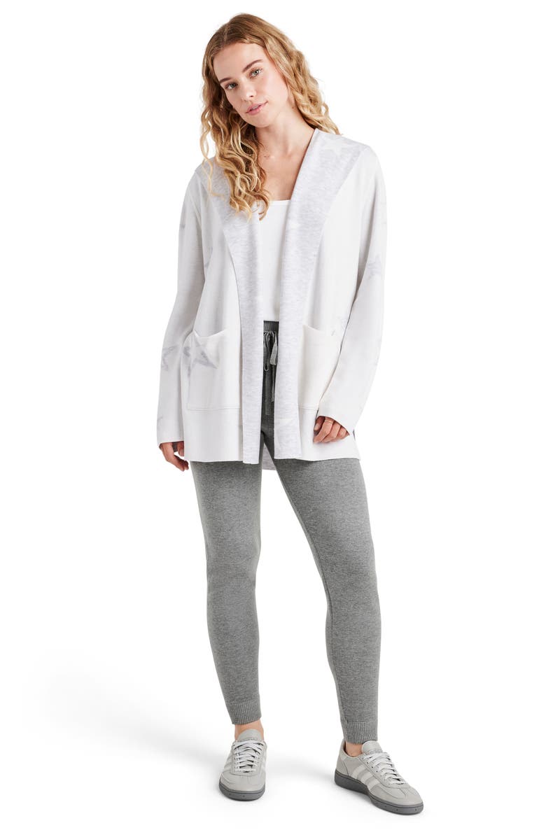 Splendid Sydney Star Print Reversible Open Front Hooded Cardigan, Alternate, color, Pale Oak Stars