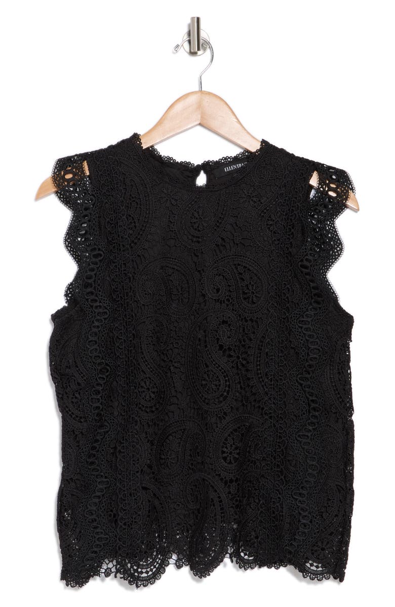 Ellen Tracy Sleeveless Lace Top, Alternate, color, Black