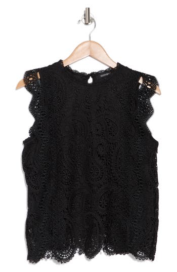 Ellen Tracy Sleeveless Lace Top In Black