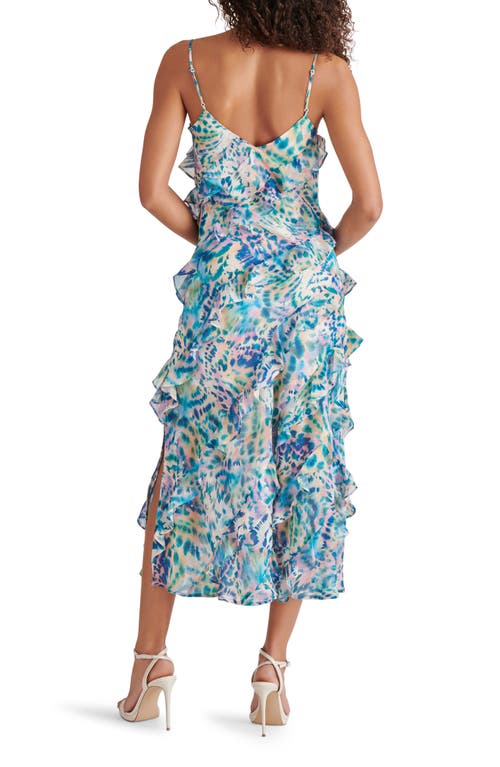 Steve Madden Dion Tiered Ruffle Maxi Slipdress In Blue Coral