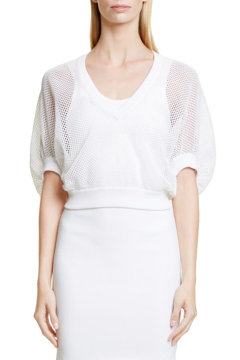 Victorian Sleeve Knit Mesh Top, Main, color, OPTICAL WHITE