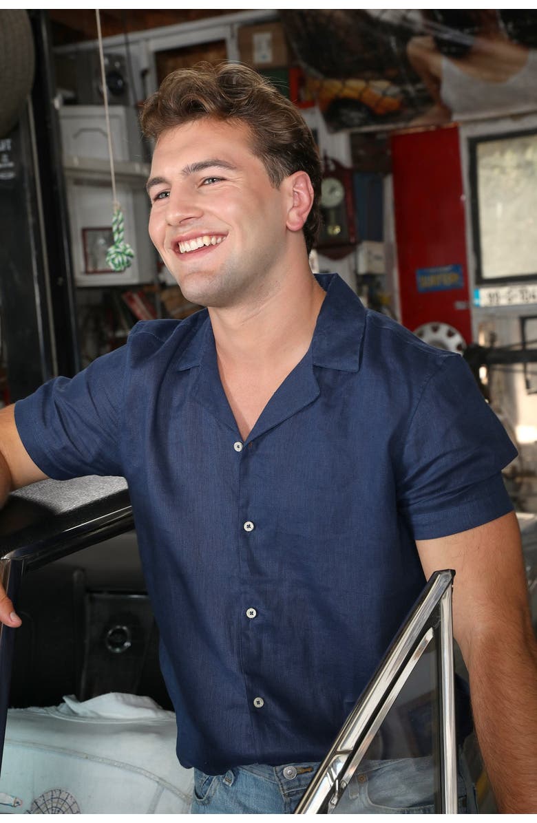 Ledger & Ford Ojai Linen Shirt, Alternate, color, Navy