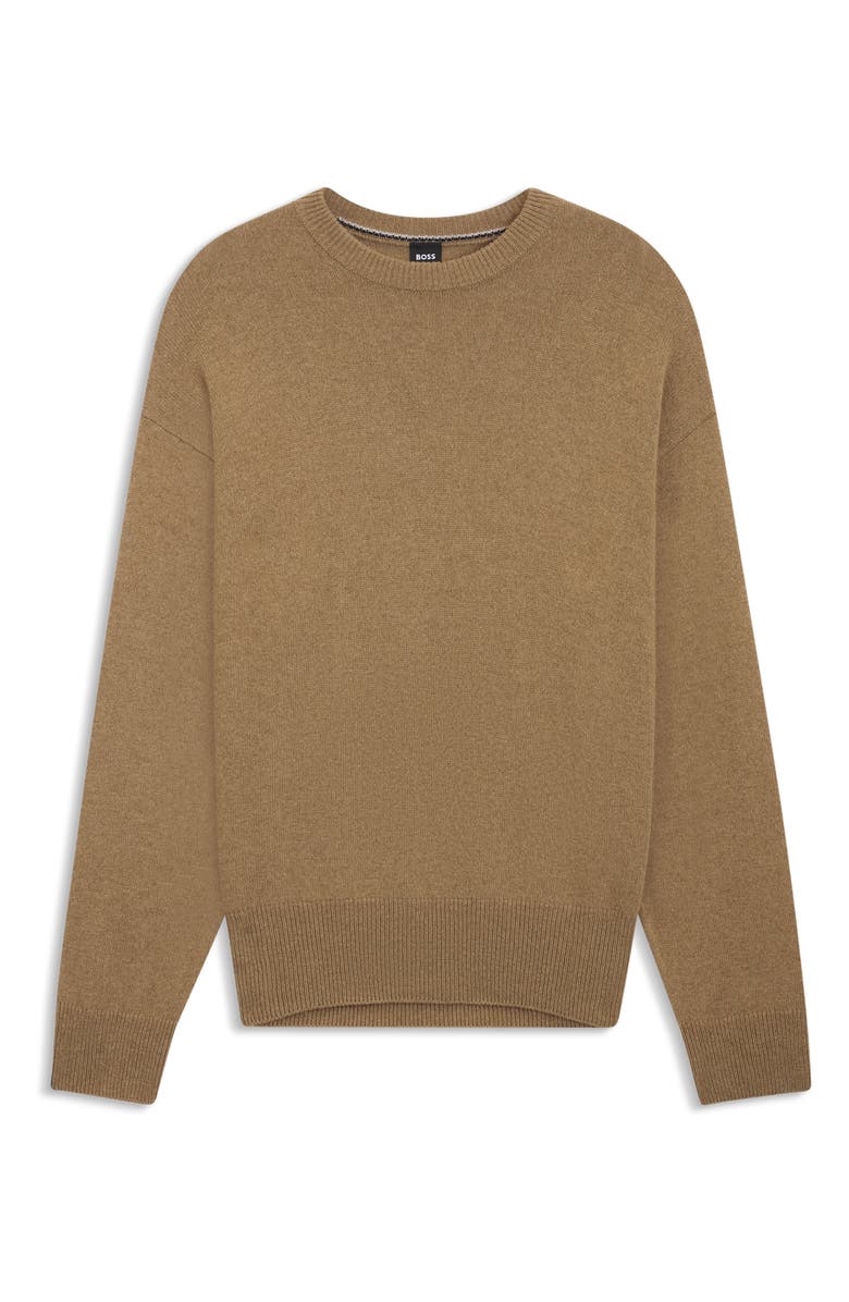 BOSS Hercole Crewneck Virgin Wool Sweater, Alternate, color, Dark Beige