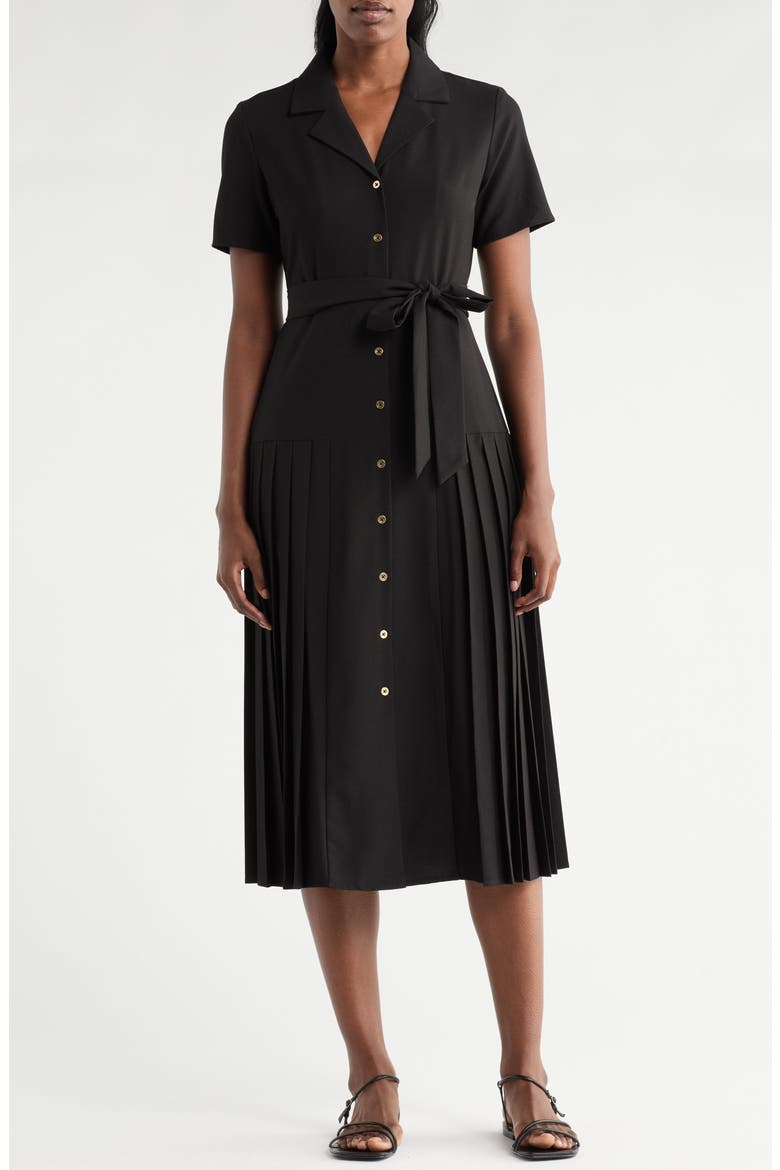 Pleated A-Line Shirtdress, Main, color, VERY BLACK