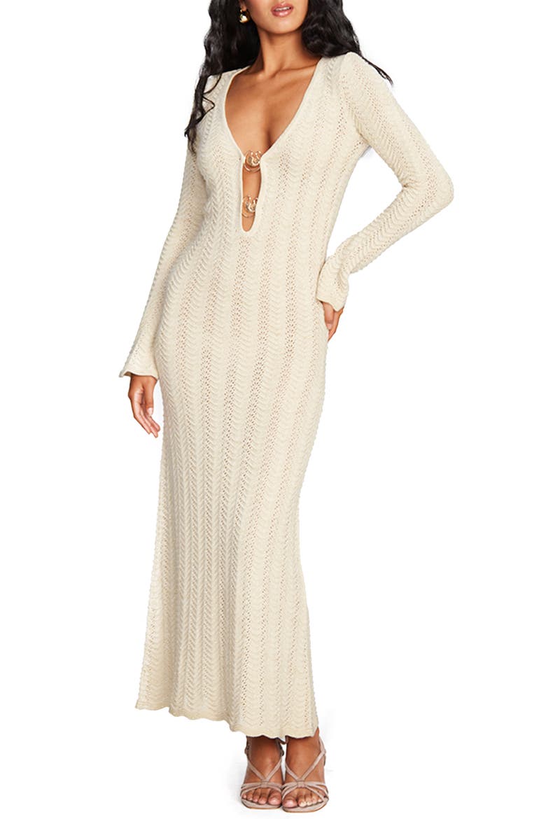 Ella Gold Long Sleeve Knit Cover-Up Maxi Dress, Alternate, color, GOLD/ IVORY