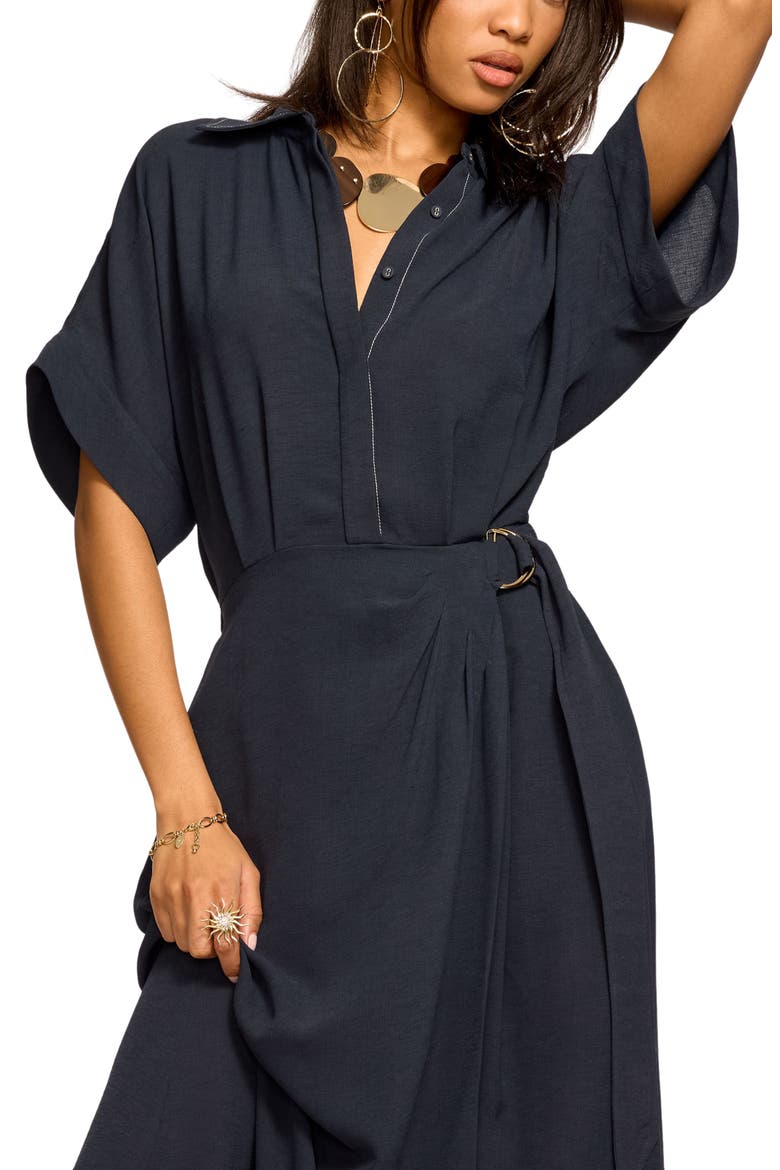 Sonnet Embroidered Midi Shirtdress, Alternate, color, NAVY