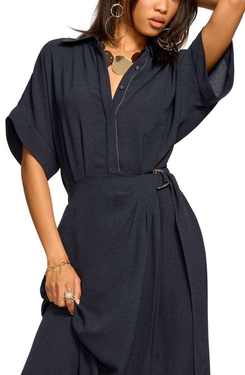 Ramy Brook Sonnet Embroidered Midi Shirtdress, Alternate, color, Navy